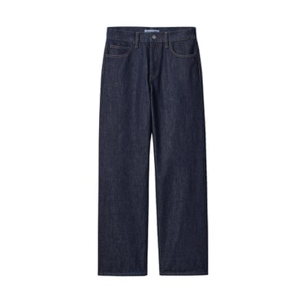 Dark wash denim straight leg jeans