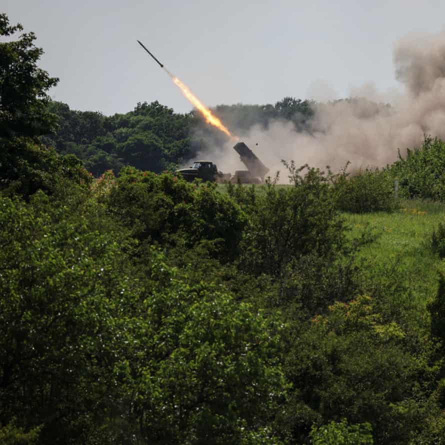 Ukrainian forces fire multiple rocket launch system near the town of Lysychansk in June.