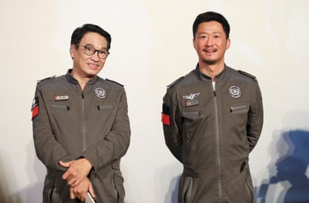 Actor Ng Man-tat and actor Wu Jing attend a press conference of film ‘The Wandering Earth’ in Beijing.