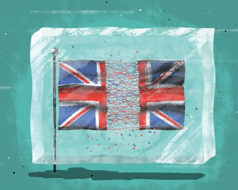 Illustration of a divided Union Jack flag