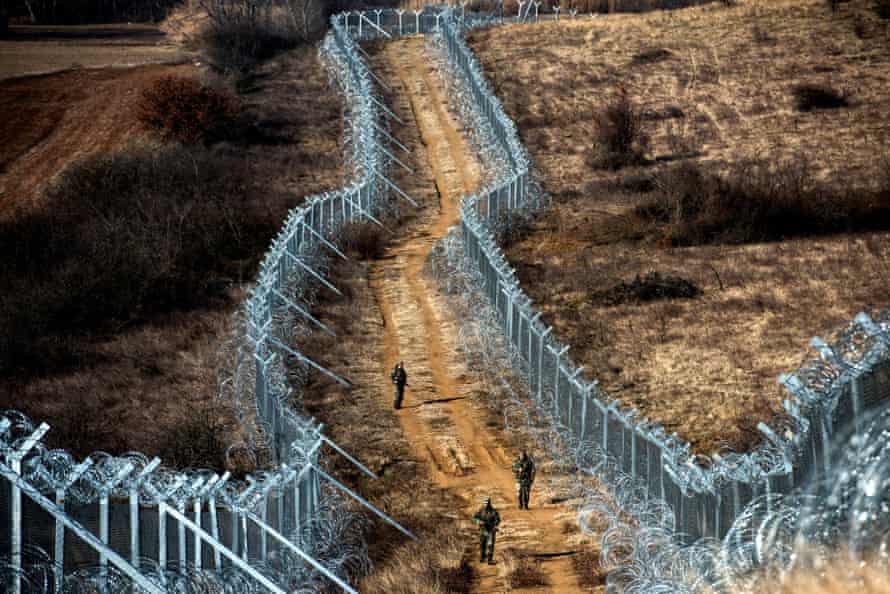 A fence on the border between Greece and Macedonia.