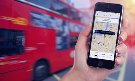Car search by Uber app on phone in London.