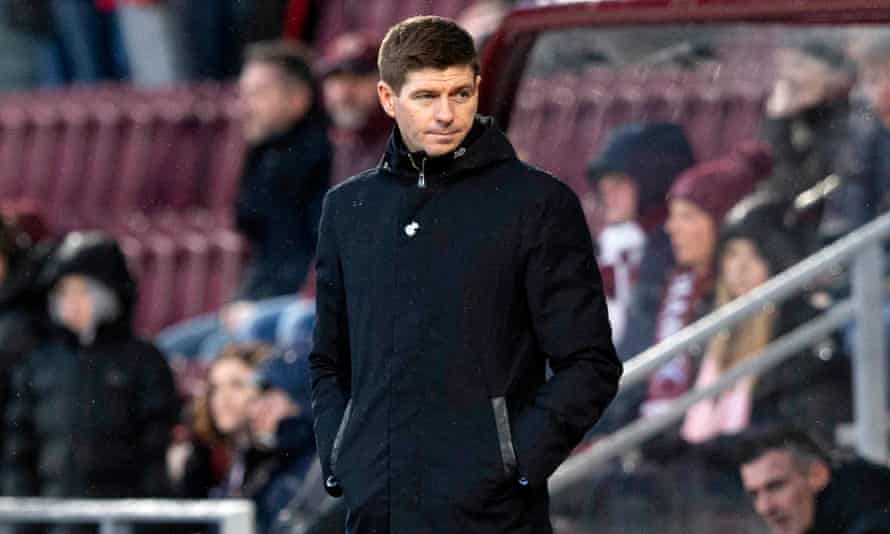 Rangers manager Steven Gerrard watches on as his side slip to defeat in their Scottish Cup quarter-final clash with Hearts.