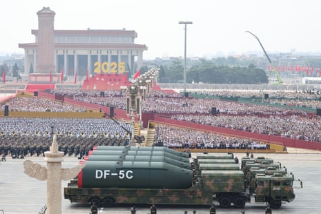 China’s liquid-fueled intercontinental strategic nuclear missiles DongFeng-5C on display in Tiananmen Square