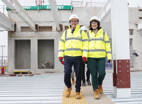 Keir Starmer and shadow chancellor Rachel Reeves during a visit this morning to Panorama St Paul's, which will become HSBC's new headquarters in the City of London.