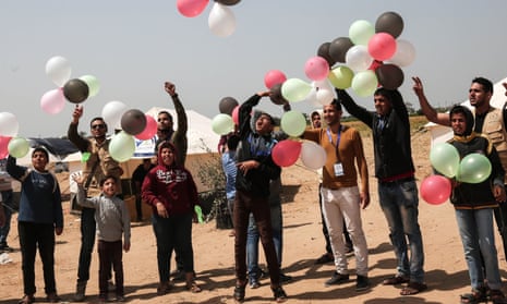 A protest on 4 April in the Gaza Strip near the border with Israel, seeking the right of return for Palestinian refugees.