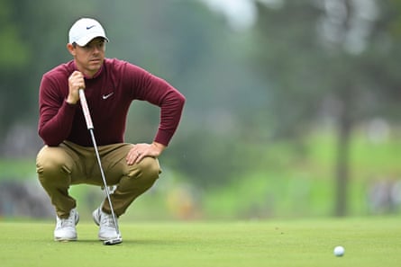 Rory McIlroy lines up a putt at the recent PGA Championship at Wentworth.