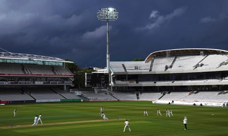Dark clouds loom over Lord's during the match between Middlesex and Hampshire on 15 May 2021