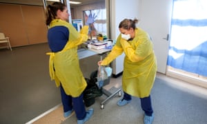 Nurses prepare for their shift at the Covid-19 clinic at the Mount Barker hospital in Adelaide.