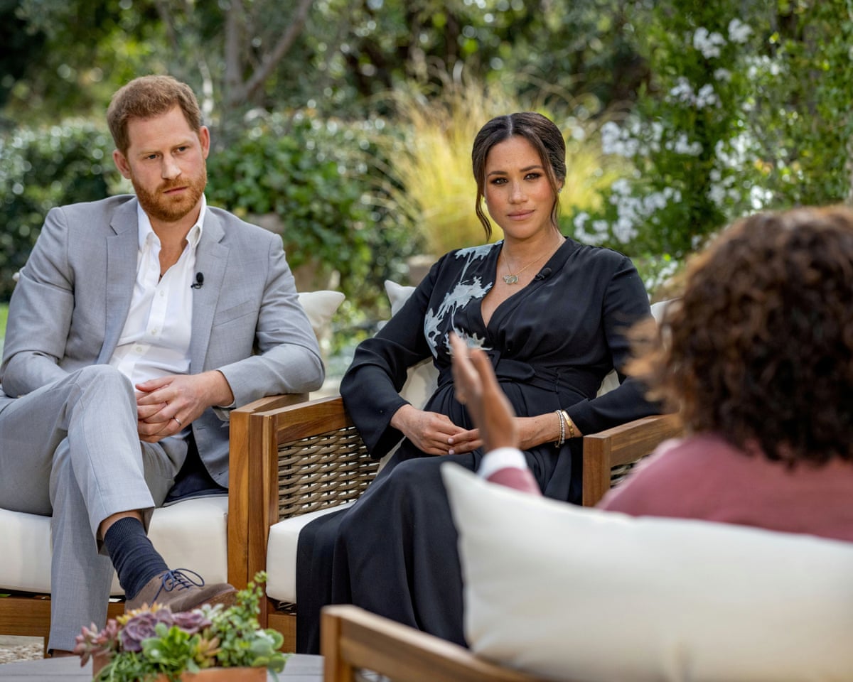 Harry and Meghan being interviewed by Oprah