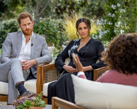 Harry and Meghan being interviewed by Oprah