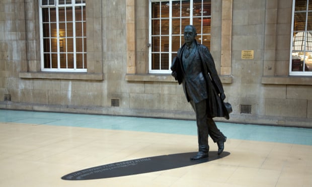 Philip Larkin statue, railway station concourse, Hull