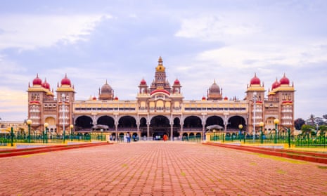 Wideangle view of Mysore Palace in Mysuru, India.