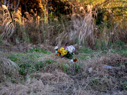 A vase of flowers sits on grass