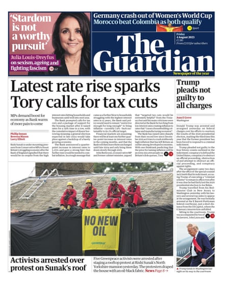 Guardian front page, Friday 4 August 2023