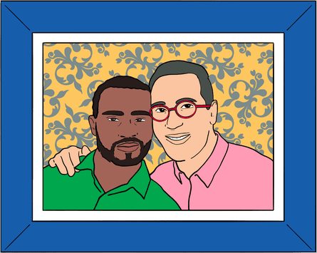 Illustration of a framed photo of two men