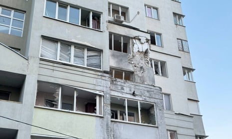 A view shows a damaged residential building at the site of a military strike, what local authorities called a Ukrainian air attack, in the course of Russia-Ukraine conflict in Belgorod, Russia, May 9, 2024. ]