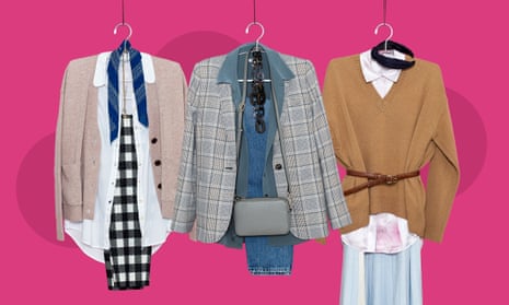 Composite of clothes on three hangers against pink background
