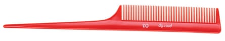 A red Aston and Fincher Pro Tip 03 Tail Comb on a white background