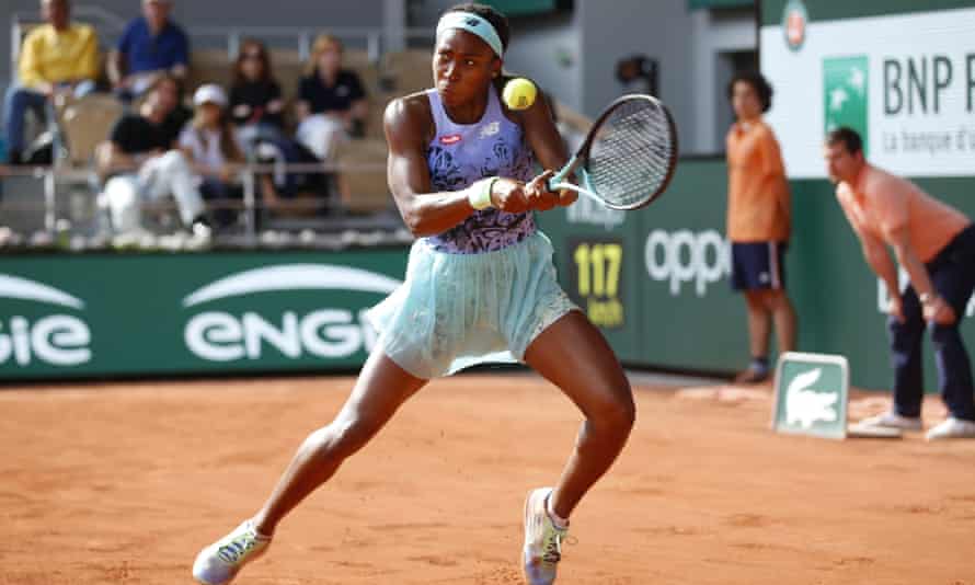 Coco Gauff hits back during her semifinal win over Martina Trevisan.