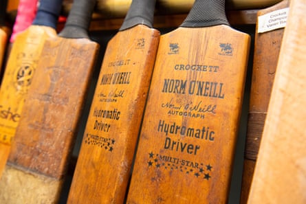 Crockett bats in the Sam Morris Museum that have been crafted from willow grown in Shepherds Flat