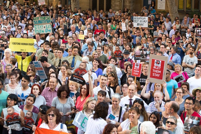 A protest in Sydney calls for refugees on Nauru and Manus island to be settled in Australia.