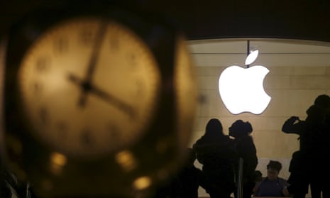 File photo of the Apple logo pictured behind the clock at Grand Central Terminal in the Manhattan borough of New York