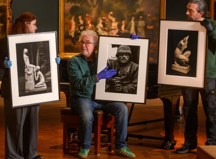 The reclamation yard shot, a shell-shocked US marine and Crouching Venus, about to be hung in the new show.