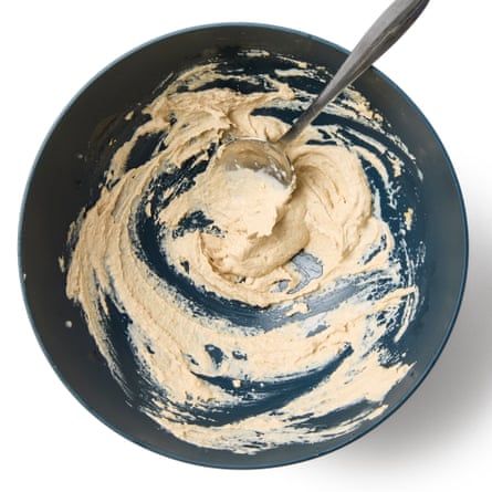 Felicity Cloake’s baba ganoush 05a. 5 Now mix the flavourings Meanwhile, put the tahini in a medium bowl (if it’s separated in the jar, which is absolutely normal, give it a good stir to reincorporate the oil first) and stir in the lemon juice; the mix will seize when you first add it, but keep stirring and it will soon loosen up again.