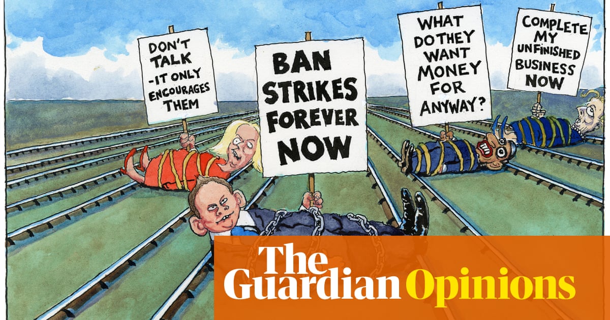 Steve Bell on the Tory approach to rail strikes – cartoon
