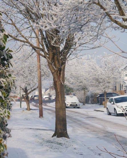 A snowy street in West Molesey on 23 January 2023.