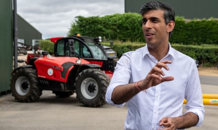 Rishi Sunak at a farm near Winchester in July.