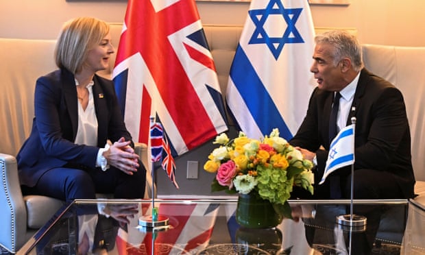 The British prime minister, Liz Truss, meets Israel’s caretaker leader, Yair Lapid