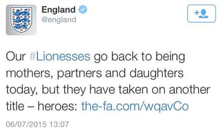 England’s official Twitter account was roundly criticised for this tweet about England’s female football team, which was later deleted.