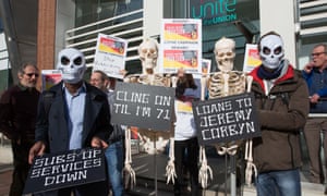 Unite members stage a protest against Len McCluskey outside the union building in Holborn.