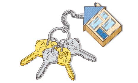 Observer Parenting supplement illustration by Phil Hackett of a house keyring with keys depicting family members of all ages