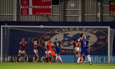 Magdalena Eriksson (centre) opens the scoring for Chelsea.
