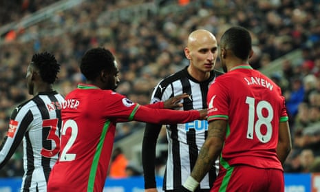 Jonjo Shelvey squares up to Swansea’s Jordan Ayew on a day when the Newcastle midfielder was in argumentative mood.