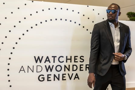 Former Jamaican sprinter Usain Bolt at a luxury watch fair in Geneva