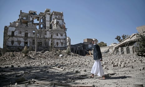The Republican Palace, destroyed by Saudi-led airstrikes, in Sanaa, Yemen.