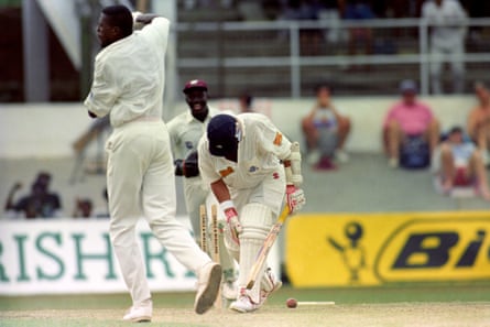 Robin Smith is out for a duck, beaten by Curtly Ambrose’s pace. ‘I played a beautiful forward-defensive’, he said. ‘The only problem was that I was about two minutes too late.’