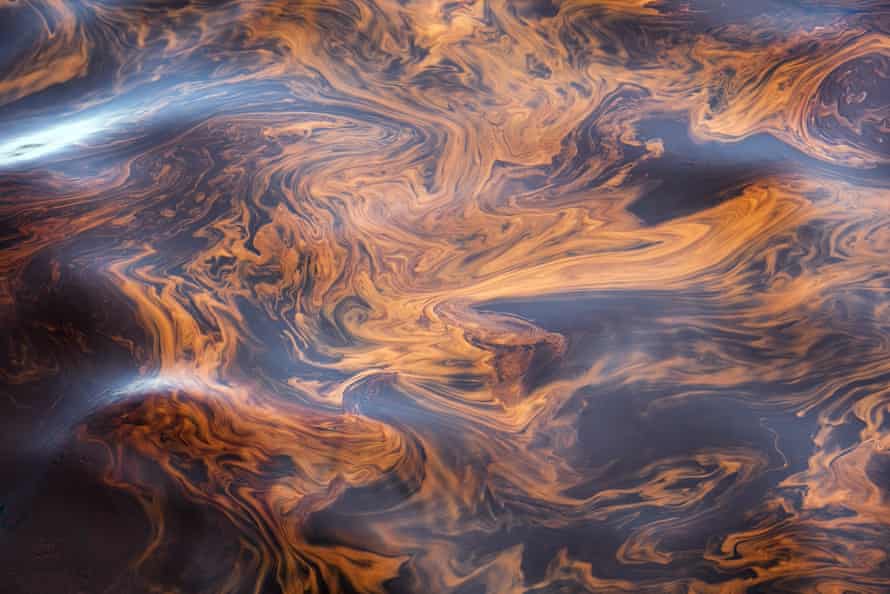 Pools of crude oil floating on the surface of the Gulf of Mexico in 2010.