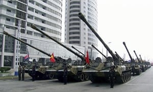 Tanks line up for the parade on Saturday.