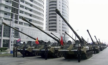 Tanks line up for the parade on Saturday.