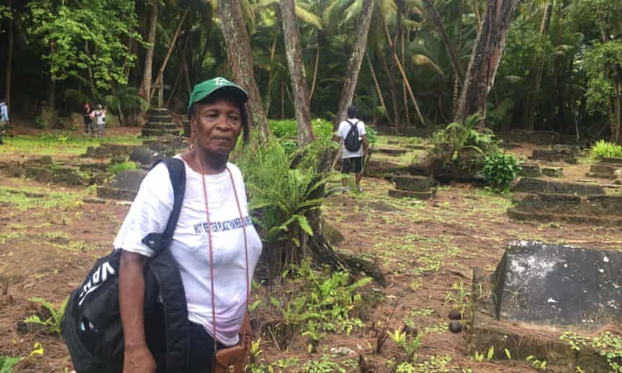 Chagossian exiles celebrate emotional return as UK tries to justify control | Chagos Islands 2 Rosemonde Bertin in Salomon Atoll cemetery