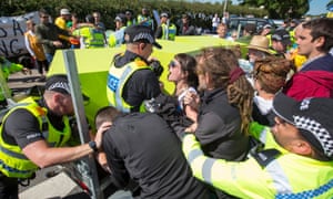 Protesters at Preston New Road’s Cuadrilla site, Lancashire.