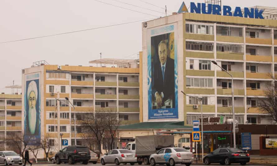 A large banner in Aktau depicting Nazarbayev.