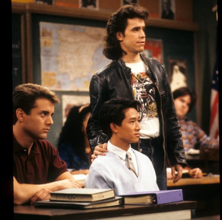 Tony O’Dell, Ke Huy Quan and Brian Robbins in Head of the Class: The Quiet Kid in 1990.