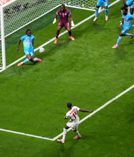 Aaron Wan-Bissaka clears off the line