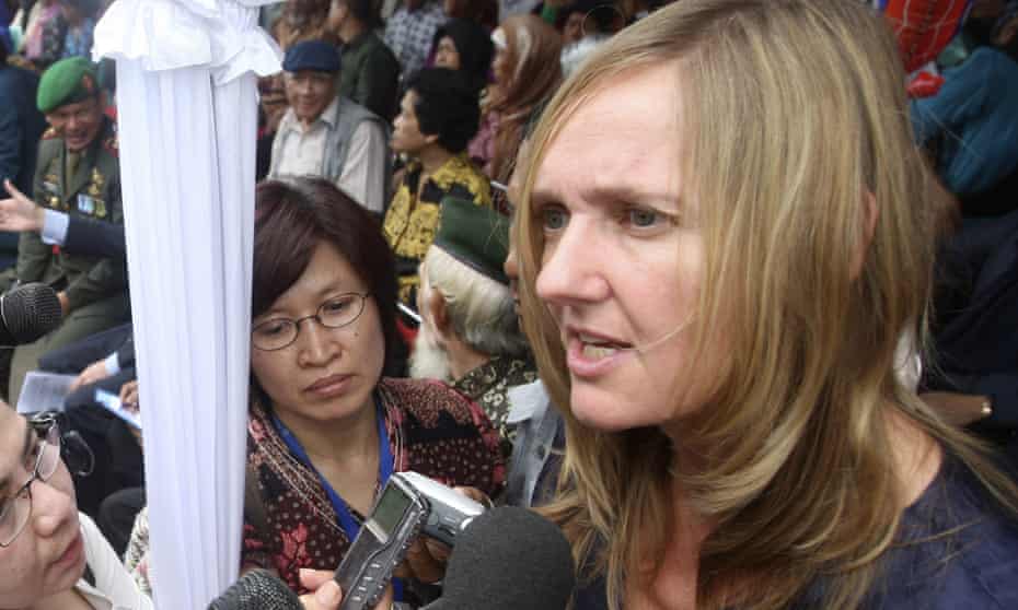 Liesbeth Zegveld talks to the media during a commemoration in West Java, Indonesia, in 2011
